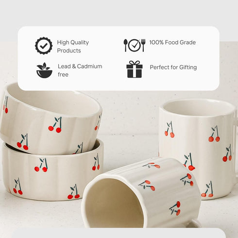 Cream Cherry Ceramic Bowl & Coffee Mug Combo